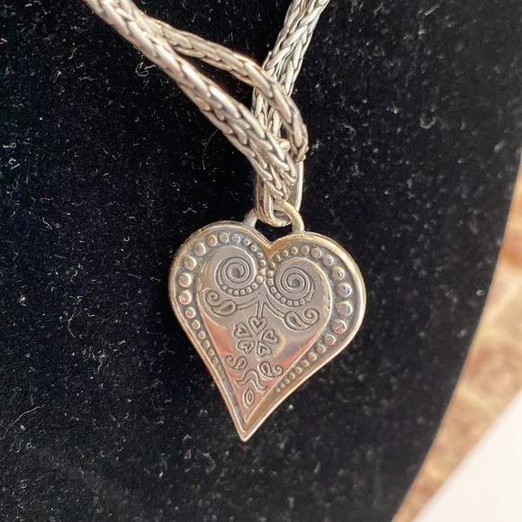 Brighton Ophelia‎ triple strand silver etched heart pendant collar Necklace - Picture 2 of 5